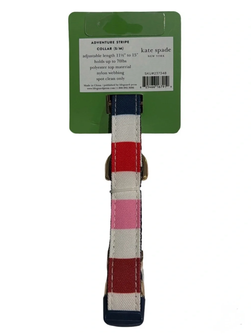 Kate Spade Adventure Stripe Pet Collar S/M Gold Hardware Adjustable